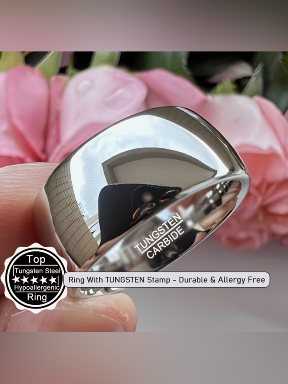 Tungsten Steel Carbide Polished Dome Wedding Band Ring 8mm